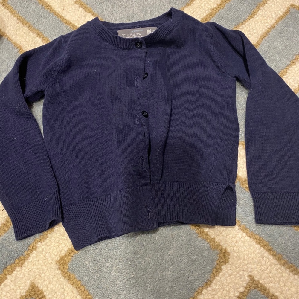 Primary.com navy cardigan sweater.